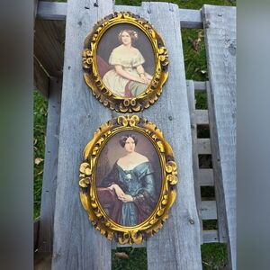 Antique Oval Portrait Victorian Picture Print Painting Ornate Wood